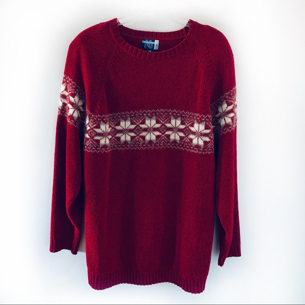 Venezia Jeans Clothing Co. Dark Red Snowflake Sweater Size 18/20